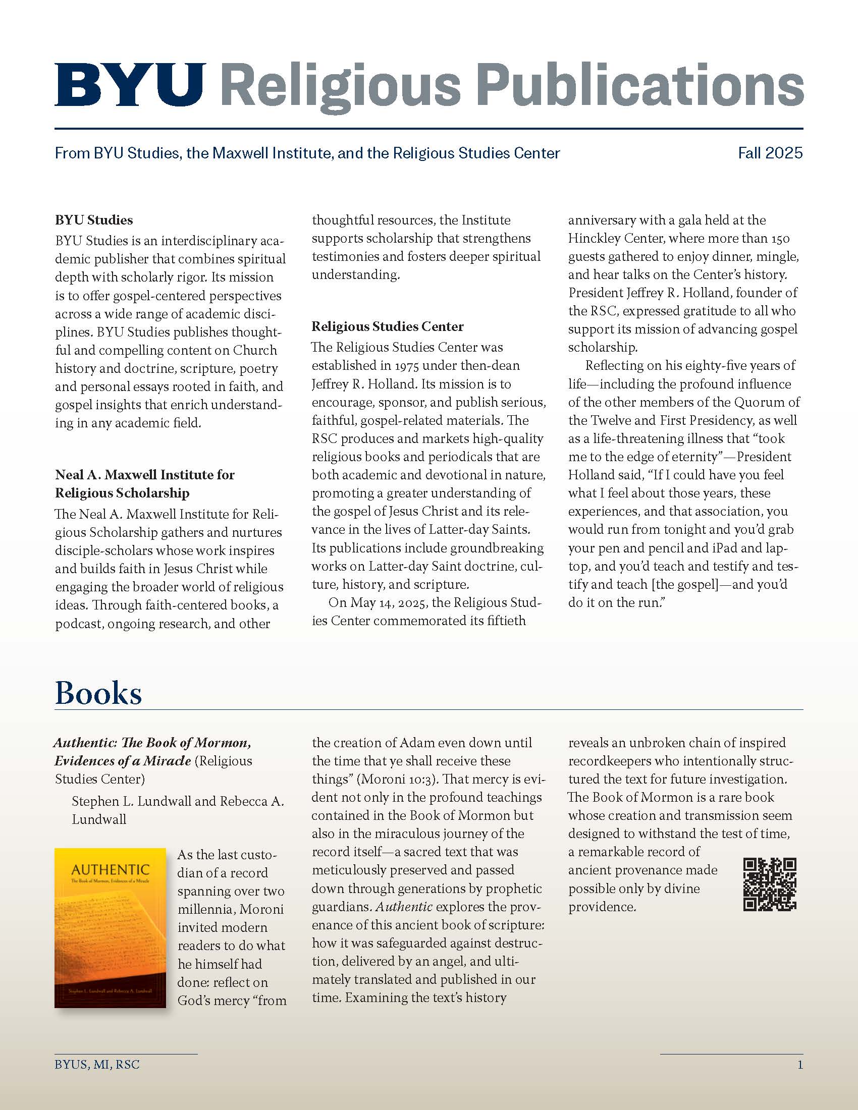 BYU Religious Publications Newsletter, Fall 2025 book cover